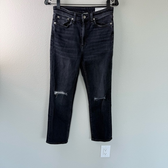 Rag & Bone Nina High-Rise Ankle Cigarette Jean Black Grafton w/Holes Denim 27 - Picture 3 of 14
